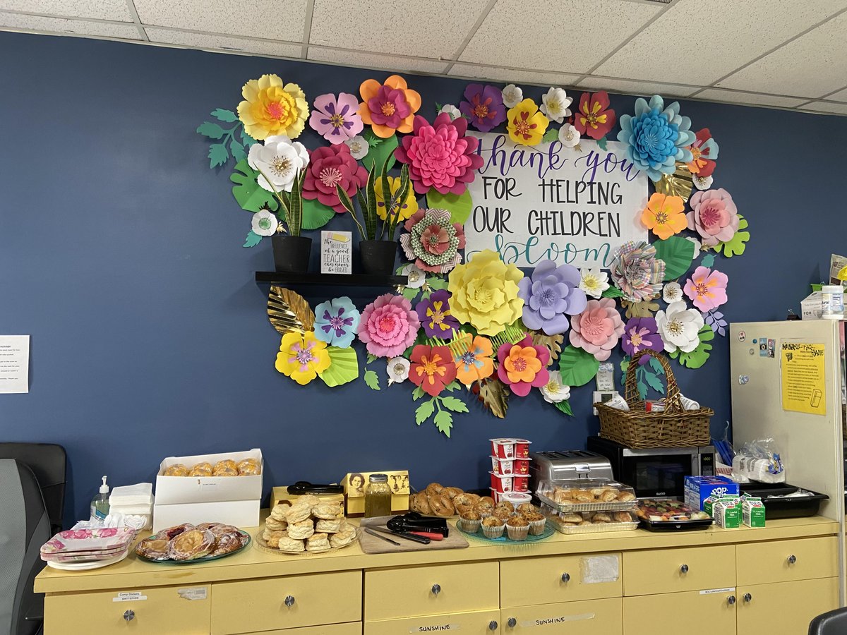 Happy Staff Appreciation Week!! Thank you to all of our parents for showing their appreciation by sending us breakfast and decorating our staff lounge! 😀