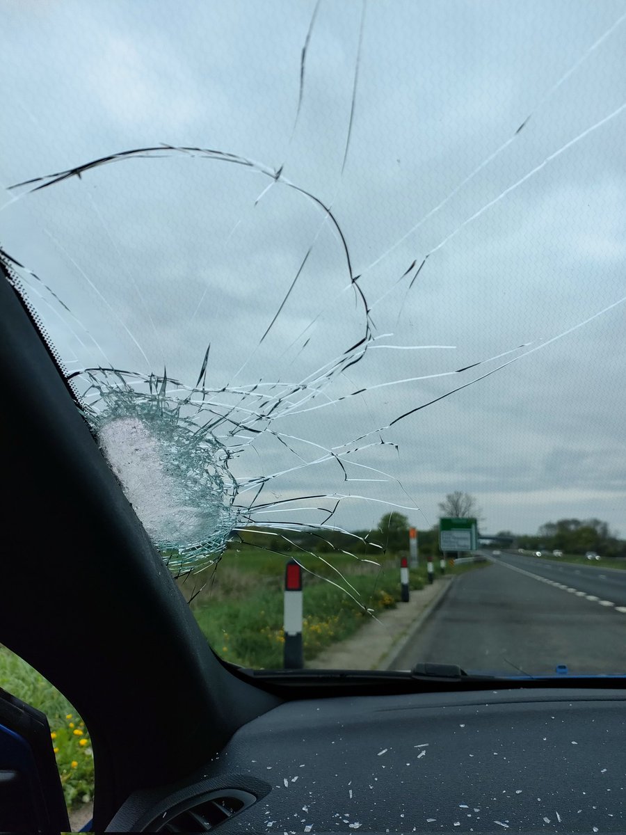 beef88's tweet photo. Happy bank holiday Monday .... Driving to work and had an object fly up off the road and smash my windscreen covering me in glass and leaving a hole in it. @Autoglass can't fit me in for 8 days for repair. Admiral won't let me take it anywhere else or give me a courtesy car ... https://t.co/FQIUQEWxmH