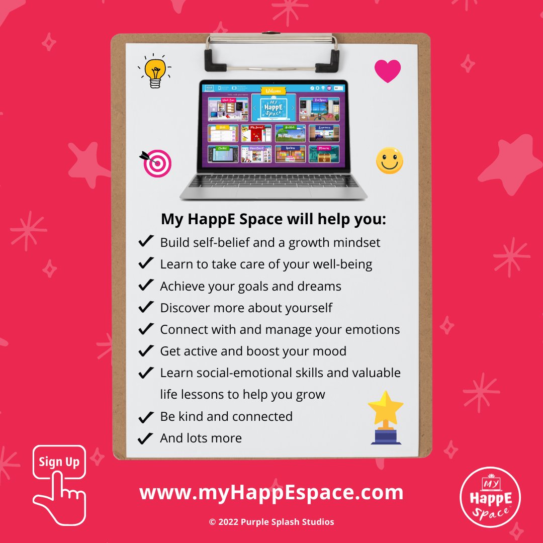 PurpleSplashS's tweet photo. Thank you to all who have signed up to #myHappEspace. Only 2 days left to get 40% off your 1st month. Sign up with code LAUNCH40: https://t.co/eRTvpKDxij
#socialemotionallearning #kidswellbeing #teenwellbeing #kidsmentalhealth #lifeskills #journal #selfcaretracker #parentingtools https://t.co/Lk6rNPPnZ7