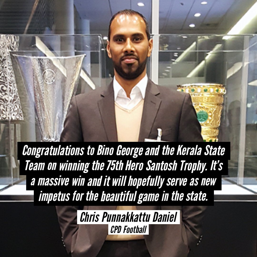 cpdfootball's tweet photo. Congratulations to Bino George and the #Kerala State Team on winning the 75th #HeroSantoshTrophy. It’s a massive win and it will hopefully serve as new impetus for the beautiful game in the state.
•••••
#SantoshTrophy #IndianFootball #CPDFootball #KeralaFootball #KFA #AIFF https://t.co/KI8wPTrZhy