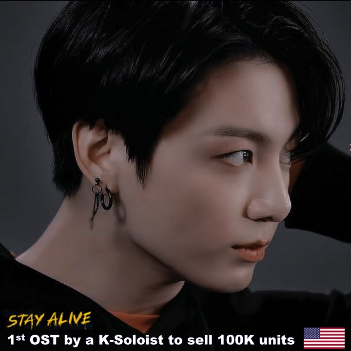 #StayAlive by #Jungkook prod. by #BTS' #Suga is the 1st and only OST by a Korean Soloist to sell 100K units in the United States! 💪🥇🇰🇷👨‍🎤📽🎶💥💯🇰🇺🇸👑💜 WORLDWIDE IT BOY JUNGKOOK #StayAlive100k 🔗facebook.com/worldmusicawar…