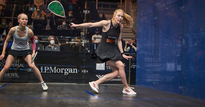 PSASquashTour's tweet photo. .@dzlet books her spot in the second round of the @ToCSquash after beating @annaserme 

Read about her win here ⬇️

#ToCSquash