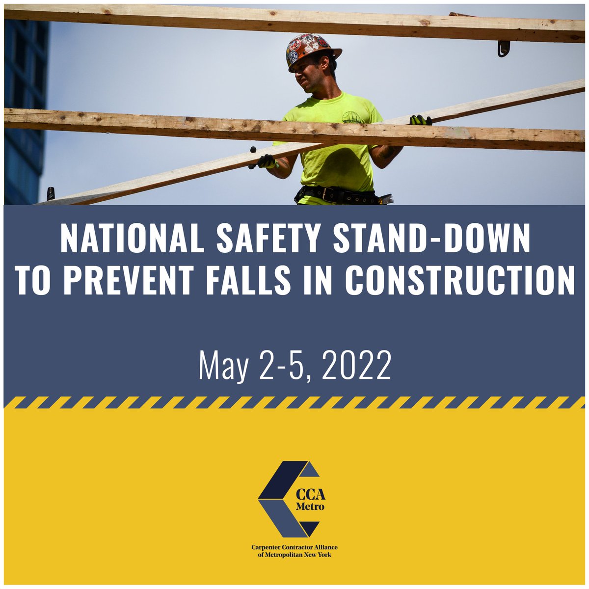 CCAMetro's tweet photo. Join us in raising awareness to prevent fall fatalities and injuries by participating in the 9th annual OSHA Safety Stand-Down Week to prevent falls in construction. #osha #standdown4safety #SafetyinConstructionWeek
https://t.co/xw7zYRyaHa https://t.co/M3T1USpes6