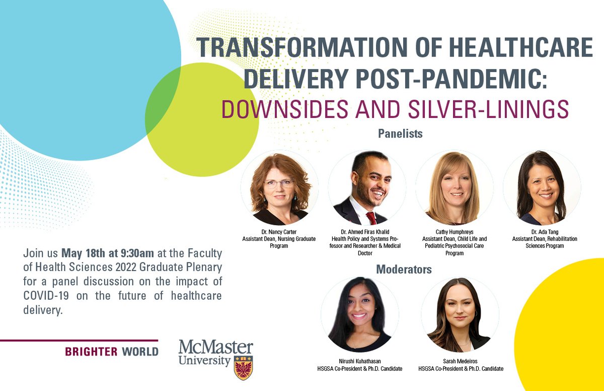 Please join us Wednesday, May 18th at 9:30am at the FHS Graduate Plenary for a panel discussion on the impact of COVID-19 on the future of healthcare delivery! To register, please use the following link: hopin.com/events/copy-of…
