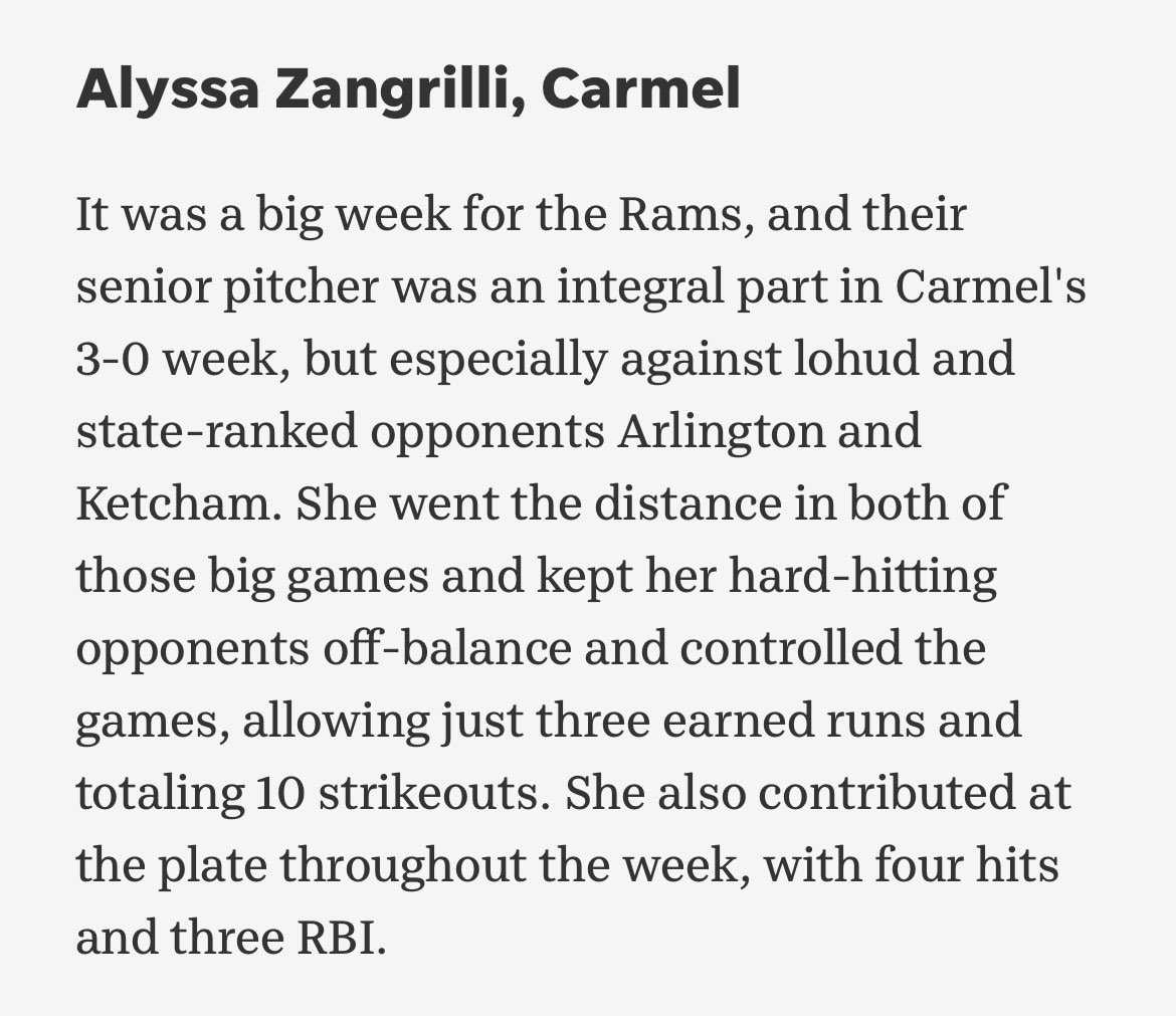 Not one but TWO of our pitchers are nominated for player of the week this week. Get two tabs open and keep voting for <a href="/azangrilli2022/">Alyssa Zangrilli</a>!!!

lohud.com/story/sports/h…