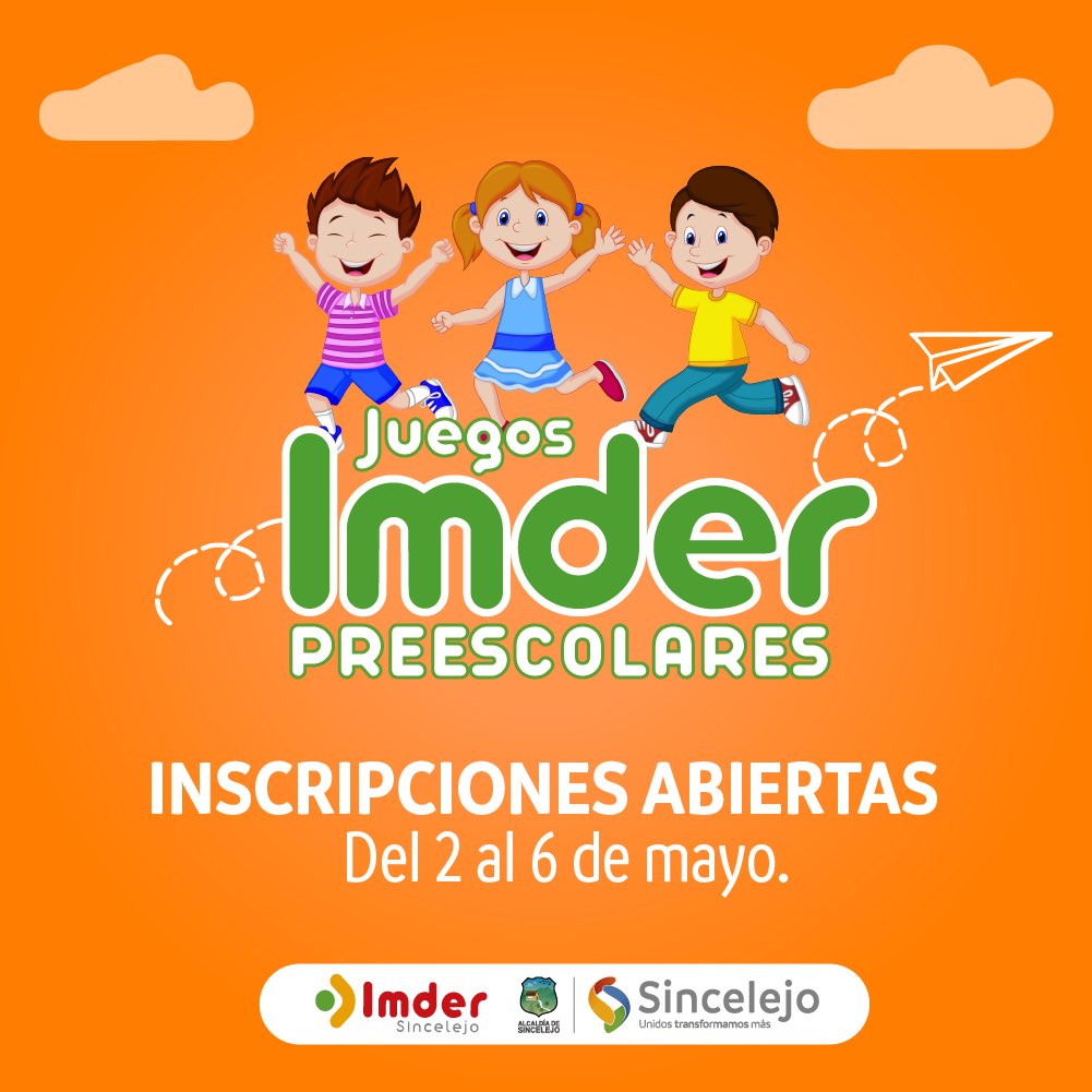 ImderSincelejo_'s tweet photo. ¡Inscribe tú institución educativa ya! 
Si deseas hacer parte de los Juegos Imder Preescolares 2022, acércate a las oficinas del Instituto y pide tu planilla de inscripción. 
Recuerda que tienes plazo hasta el 6 de mayo.
Anímate y participa 👏🏻
#UnidosTransformamosElDeporte https://t.co/QHnZxf205z