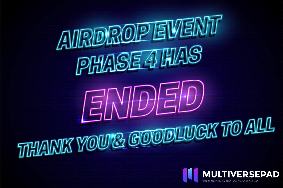⌛TIME’S UP! MULTIVERSEPAD AIRDROP PHASE 4 IS OFFICIALLY CLOSED This event reached 142,096 total entries and 10,091 people submitted their wallets! We couldn’t have done it without you guys! #Airdrops #Crypto #Giveaway #BSCGems #Metaverse #MTVP