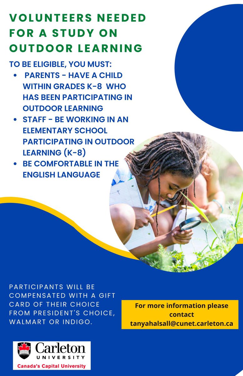 Calling all outdoor learning friends &amp; colleagues! Parents of K-8 students who participated in outdoor learning in their public school, as well as teachers, admin &amp; ed assistants are invited to participate in @TanyaHalsall study! Please share in your networks! <a href="/EEPSA/">EEPSA</a> <a href="/CBEENetwork/">CBEEN</a>