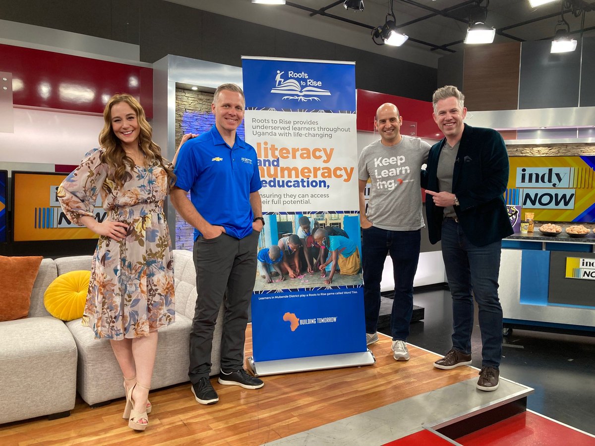 BldgTomorrow's tweet photo. Thanks to our friends at @IndyNowTV for having @gsrour and @Edcarpenter20 on the show today to highlight the learning crisis in Uganda and how your donations at https://t.co/3ZYlqtNb7c can help! #RideWithRinus @Ryansongs @jilliandeam @Edcarpenter20 @Fox59 @ecrindy https://t.co/nYnXg9GT60