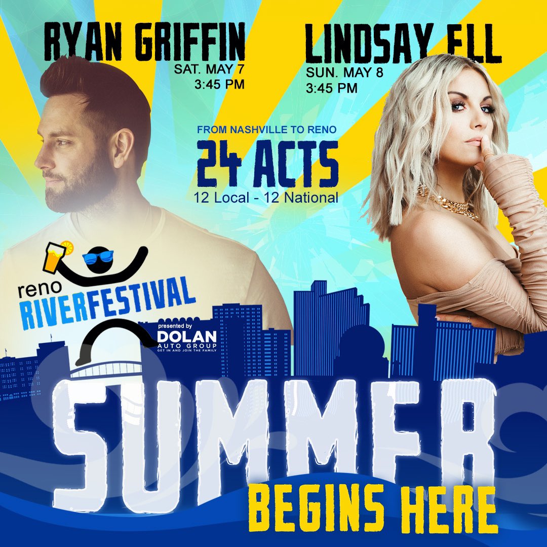 They just performed at Stagecoach. 🎤 Now <a href="/lindsayell/">Lindsay Ell</a> &amp; <a href="/RyanGriffinLive/">Ryan Griffin</a> are on their way to the Biggest Little City to headline the Reno River Festival! 🎶 This is our biggest music lineup ever! 🔥 24 acts. 2 stages. All weekend long. Get your 🎟 at renoriverfestival.com. 😎
