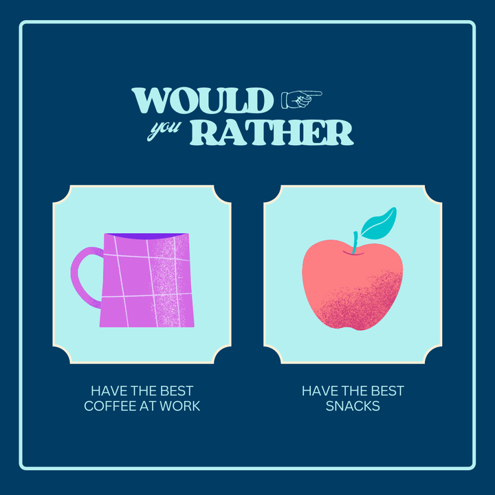 canva's tweet photo. Top-tier snacks, or excellent coffee... Which floats your boat, and what goes down best with your team? https://t.co/luXAIgiEYc