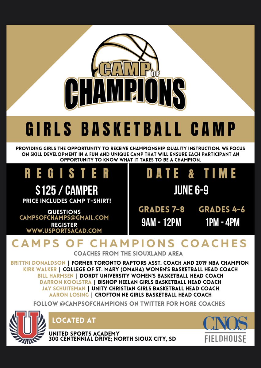 Great opportunity for Siouxland Girls.  Our basketball camp will be one you won’t want to miss.  Check this out!  <a href="/BESTshooting1/">B.E.S.T Shooting</a> <a href="/YourSportsShow1/">Your Sports Show</a>  <a href="/ktivsports/">Sports Fource</a> <a href="/SCJSports/">SCJSports</a>  <a href="/kscj1360/">KSCJ AM/FM</a> <a href="/SportsZoneKCAU9/">KCAU 9 SportsZone</a> <a href="/SUXSports/">SUX Sports</a> <a href="/SSI_Siouxland/">Siouxland Sports Insider</a> <a href="/USportsAcad/">United Sports Academy</a> <a href="/ArenaBasketball/">Arena Basketball</a>