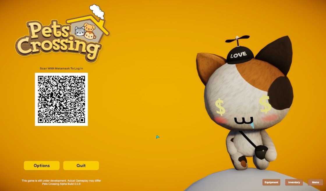 What do you guys think of this log-in screen for Pets Crossing? Scan the QR code with metamask to log in.

 #NFT  #NFTs  #Ethereum #NFTCommunity #NFTGaming #NFTdrop #NFTGiveaways #Crypto #Ether #DAO  #GameFi #gamers #Metaverse #game #videogame #gaming #mmorpg #Roblox