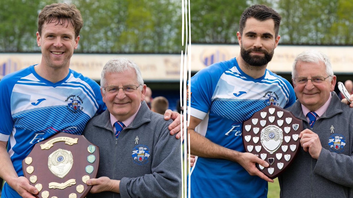 Supporters’ Player of the Season 2021/22, Sonny Miles, and runner up Joe Turner, with club chairman Dave Netherstreet 

#playeroftheseason #tafc #coya 

📸 Photo credits <a href="/wez_pix/">Wez Sports Pix</a>