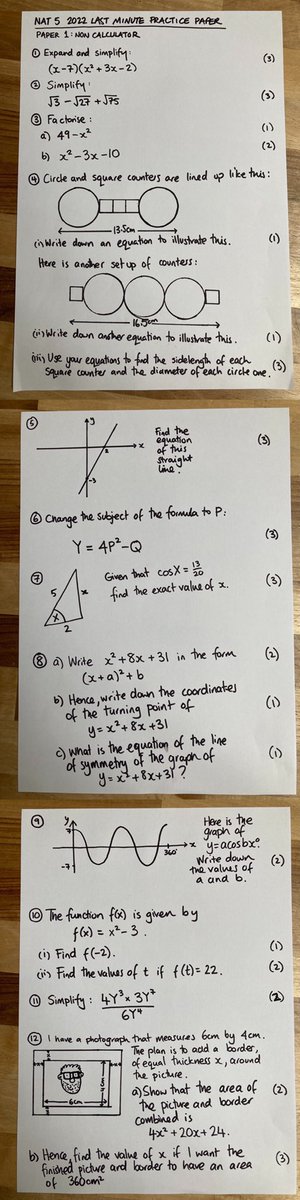 aap03102's tweet photo. ⭐️National 5 Maths students⭐️

Done all the @sqanews past papers?

Finished all @maths180’s practice &amp; booster papers? 

Here’s a couple of papers I fired together today that might be worth trying before Wednesday’s exam (apologies in advance if there are any wee mistakes)! ❤️ https://t.co/j1Hlw32g9n