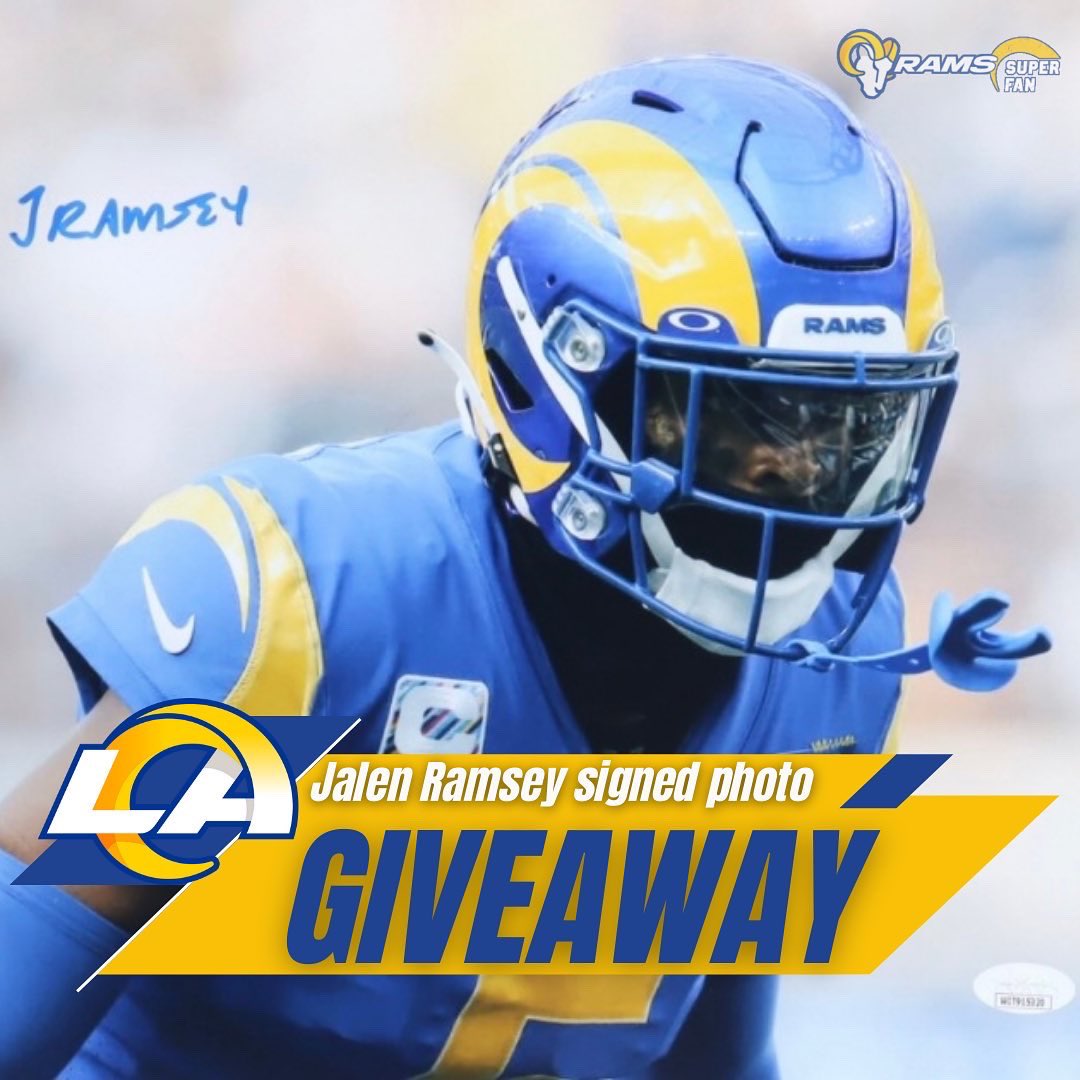 RamsSuperFan's tweet photo. 🚨GIVEAWAY TIME🚨
We are doing our very first giveaway. An 11x14 photo autographed by the best cornerback in the NFL, #JalenRamsey. Complete with a JSA certificate of authenticity. 
YOU MUST FOLLOW ME ON INSTAGRAM @ RamsSuperFan. All details will be in the giveaway post on my IG https://t.co/lgXOJ3oNbU