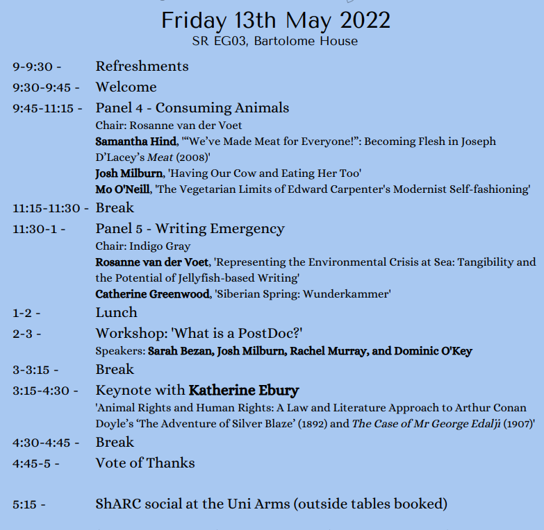 Registration is now open for @sheffielduni students/staff to attend ShARC Tales II, a symposium for UoS researchers working in animal studies - featuring keynotes from @Katherine_Ebury and @DrTWyatt + 'What is a postdoc?' PGR workshop!  eventbrite.co.uk/e/sharc-tales-…