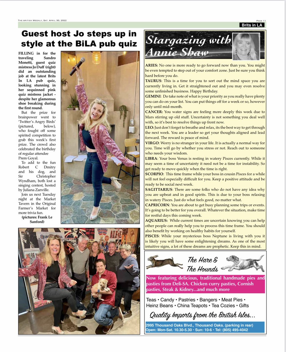 Britsinla's tweet photo. Catch up on all the latest news from Brits in LA in the British Weekly newspaper. Visit https://t.co/kscnNGSa2K to read online
We would love to have you be #MeetAMember
Email BritsinLA@gmail.com for details  #BritishWeekly #BritsinLA https://t.co/YcsYK0gggE