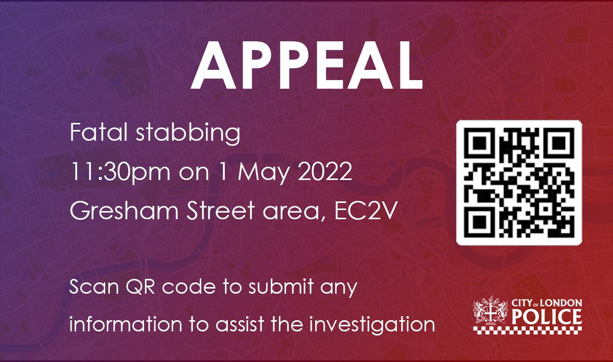 ❗️ APPEAL ❗️ 

Detectives are appealing for information following a fatal stabbing in the City of London yesterday evening. 

More information and appeal link ➡️cityoflondon.police.uk/news/city-of-l…