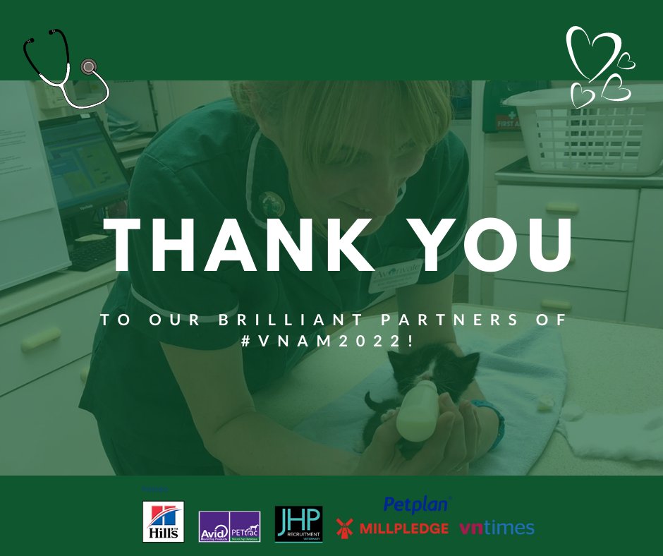 Thank you to our supporters of #VNAM2022! Without their help, we wouldn't be able to provide the competitions & resources for you! @JHPrecruitment, @avidplc, @VN_Times, @PetplanUK , @MillpledgeVet, @HillsPetUKIE. More here; bvna.org.uk/project/vnam/. #OurProfessionMyResilience