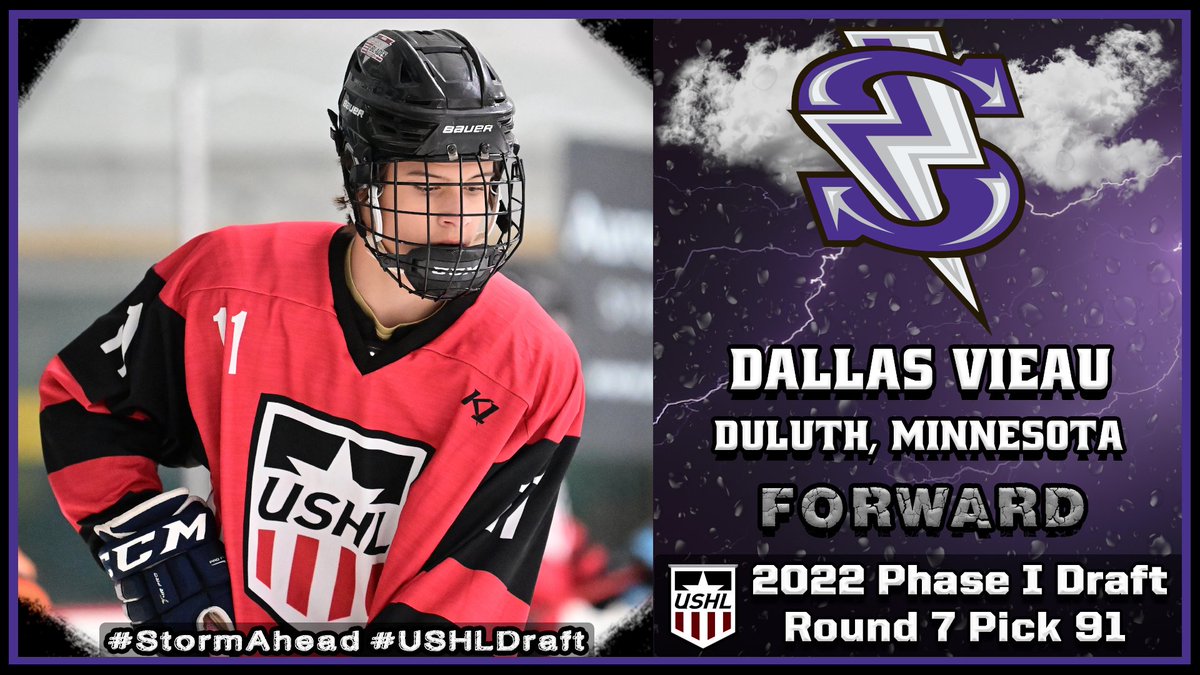 We have selected forward Dallas Vieau with the 91st overall pick in the 7th Round of the 2022 USHL Phase I Draft! #StormAhead #WhosNext #USHLDraft