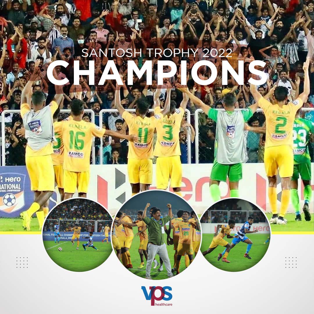 drshamsheervp's tweet photo. What a great match! Congrats, Team Kerala, for raising the Santosh Trophy for the 7th time. Delighted to honour you with the Rs. 1 crore reward announced earlier. Well played West Bengal. #In7thHeaven #SantoshTrophy https://t.co/NYm49Imh3T