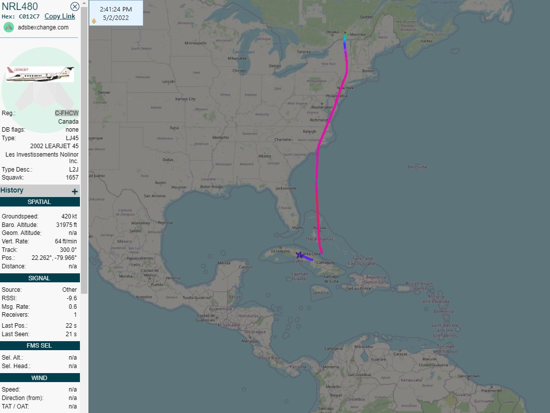 FlconEYES's tweet image. 🇨🇦 Call: NRL480 | C-FHCW | #CFHCW 
2002 LEARJET 45
De Holguín a la Habana🧐🧐
Les Investissements Nolinor
 #HappeningNow #OSINTCuba #cuavion #Cuba #2May
t.ly/3UcQ