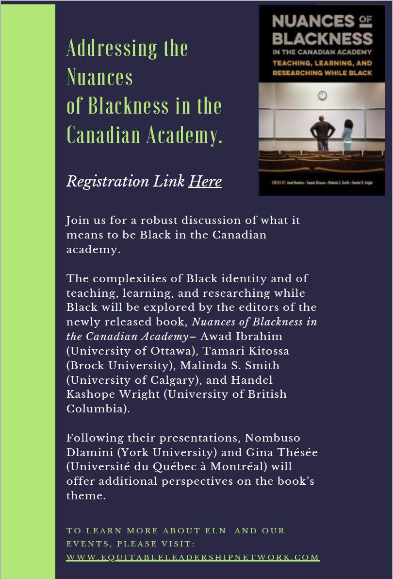ELN_RLE's tweet image. Join us on May 9th at 1pm EST with speakers @awadibrahim , Handel Wright, Tamari Kitossa, and Malinda Smith for &quot;The Other Academy: Black Professors Talking About What it Means to Teach, Research and Learn While Black in Canadian Academy.&quot; Register now! us06web.zoom.us/meeting/regist…