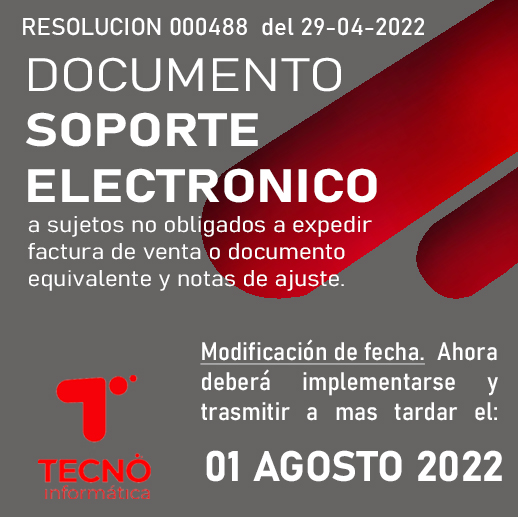 tecnoinfocol's tweet photo. Resolución 000488 del 29 de abril del 2022- Modificación de fecha  para implementar y trasmitir documento soporte electrónico. 
#DIAN https://t.co/JEQR5283Pr
