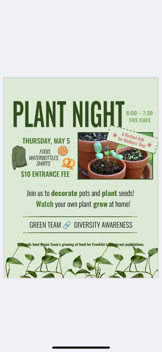 Plant night for Green Team May 5th!!Information below:) 💚🪴#Pantherbook #PantherNews