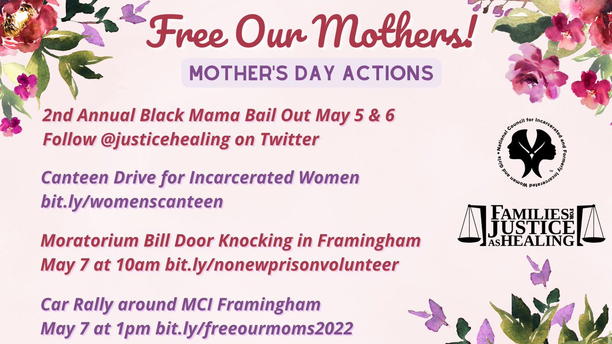 Free Our Mothers
Daughters
Grandmothers
Granddaughters
Aunties! 

To honor Mother's Day we're:

❤️ Bailing Black women

❤️ Coordinating a canteen drive

❤️ Organizing a canvass

❤️ Leading a car rally

There's a way for everybody to show their solidarity and support! #FreeHer