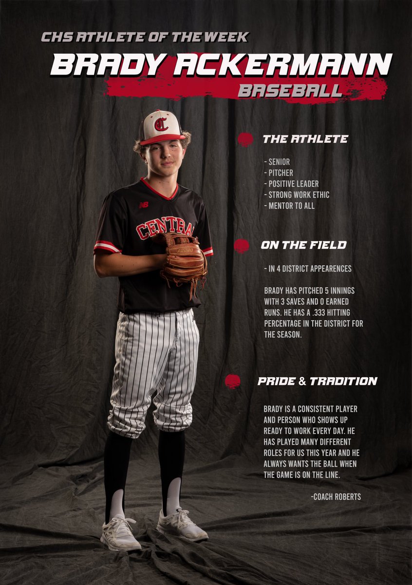 Congratulations to this week’s athlete of the week @AckermannBrady! Brady is a senior with a bright future ahead of him! #CentralProud #GoBobcats