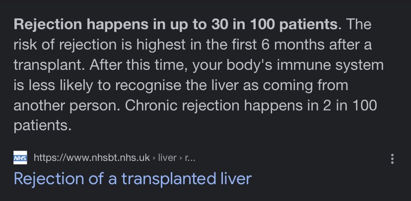 Liver transplant tidak selalu berhasil krna ada saja kasus2 dimana tubuh menolak hati yg didonorkan dri orang lain. Walaupun sudah diberikan immunosuppressant, tetap saja tubuh menolak liver tsb krna tubuh menganggapnya sebagai benda asing.