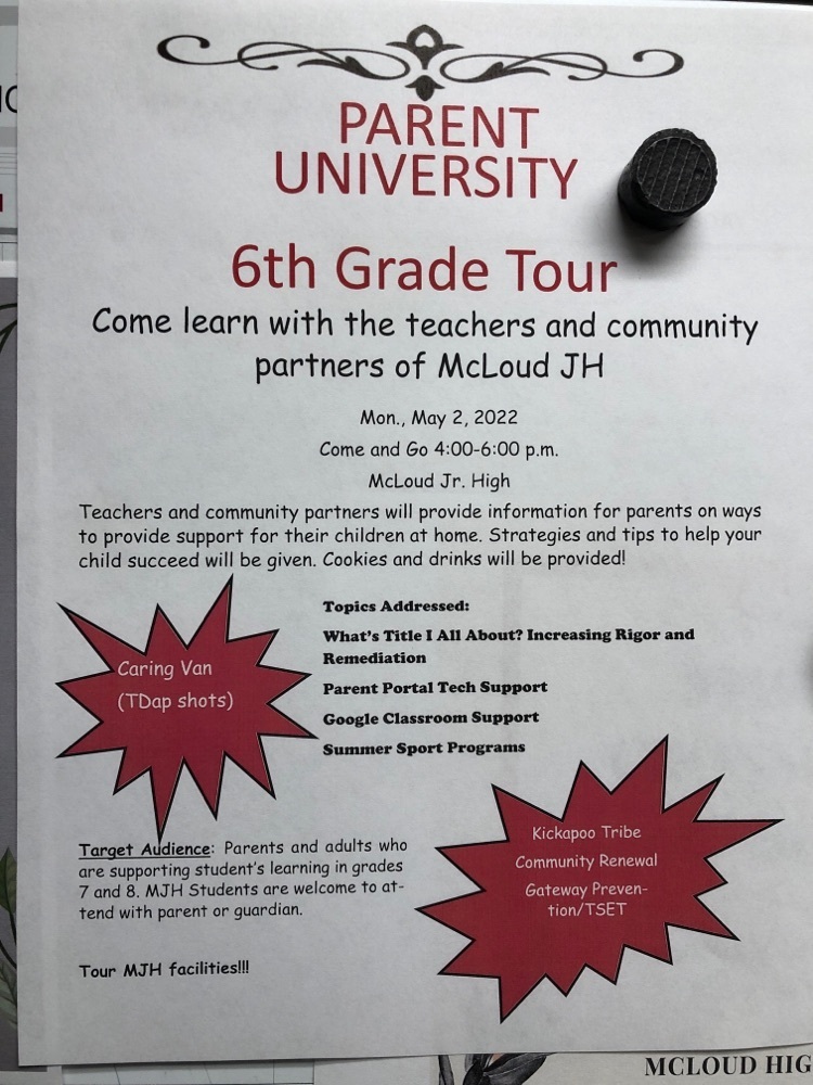 Don't forget our Parent Night tonight at MJH. We will watch the weather and plan accordingly. We have pre-enrollment open as well and we can assist with password help if needed.