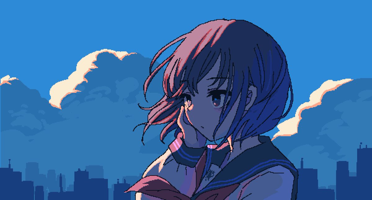 1girl solo school uniform serafuku red neckerchief sky sailor collar  illustration images