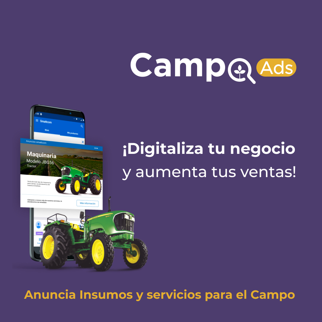 campoads's tweet image. #CampoAds, es el servicio de publicidad digital que #GrupoSmattcom ha creado para que cualquier empresa o persona del #Agro ofrezca sus productos, maquinaria, insumos y servicios para nuestros más de 70 mil usuarios.

Paga sólo por los resultados.
info.smattcom.com/campoads?utm_s…
