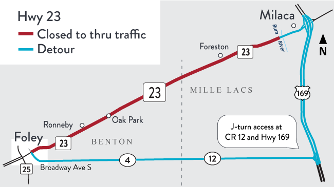 The roadwork on Hwy 23 from Foley to Milaca is scheduled to start on May 9th. Hwy 23 will be closed between Foley and Milaca so please plan your travels accordingly. If you'd like more information on this project or to receive email updates, visit dot.state.mn.us/d3/projects/h2…