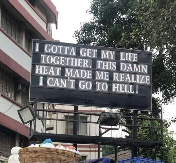 the_turningtide's tweet photo. Wittiest Environmental One Liners 
#saintmichelschurch in #mahim  really takes the cake with this message

They've been #bangon to the #climatechange issue which is a #climatecrisis https://t.co/sM2jueunoF
