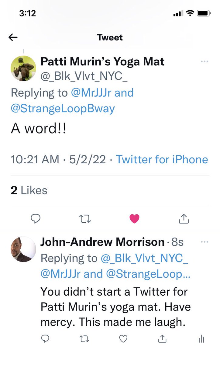 This person won strange loop Twitter for me today. Not Patti Murin’s Yoga May. Have mercy.