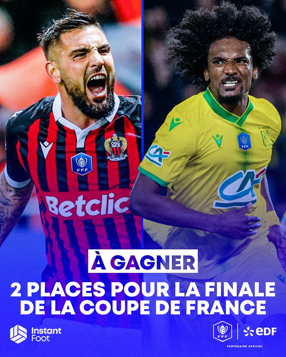 lnstantFoot's tweet photo. RT + FOLLOW @energiedufoot pour tenter de remporter deux places pour la finale de la #CoupeDeFrance !

🏟 OGC Nice - FC Nantes 
📅 7 mai
📍 Stade de France (93) 

⚡️ #EnergieDuFoot https://t.co/HNYyD1xvmD