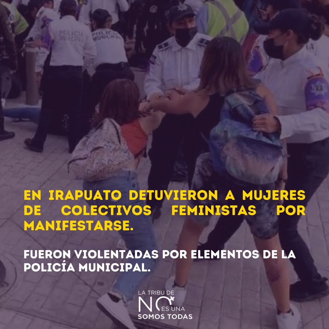 somostodasmx's tweet photo. Rechazamos el uso excesivo de la fuerza pública contra las mujeres que ejercieron su derecho a la protesta en Irapuato, Guanajuato. 

@irapuatogob @CNDH @diegosinhue @LorenaAlfaroG https://t.co/VHGqGvv8JE
