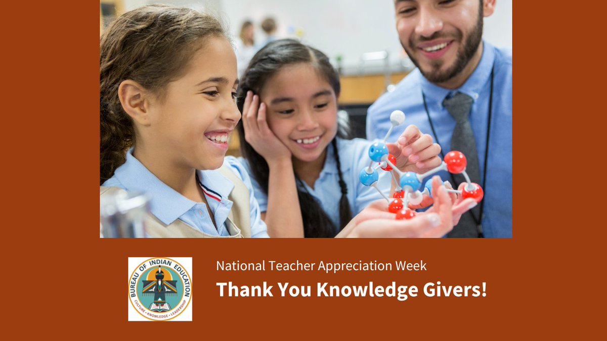 BureauIndianEdu's tweet photo. National Teacher Appreciation Week 🍎
We celebrate all Knowledge Givers working in the 183 BIE schools across the country. We see your hard work and dedication to empower Native American students. Thank you for your service! #KnowledgeGivers #Indigenous #Culture #Knowledge ... https://t.co/bD6WVG7BHk