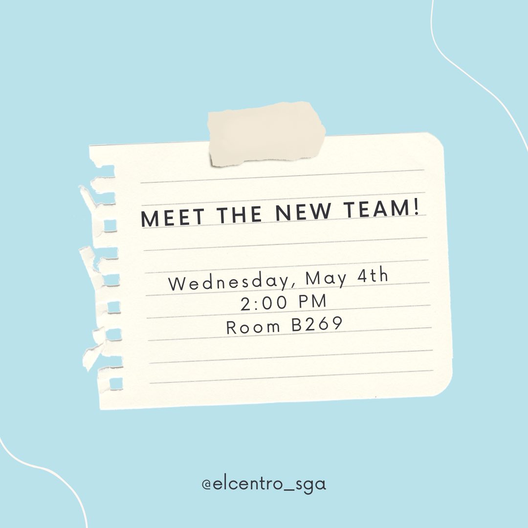 If you would like to meet the new executive
board, join us in room B269 at 2:00 PM on Wednesday, May 4th!

Hope to see everyone there. 😊