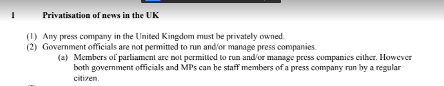 This part of the bill confuses me.

Forcing media owners to privatise their organisation is ridiculous. Plus, on another part of the bill which isn't shown in the image. The explanatory statement makes it so apparently journalists can't express their opinion? Shambolic.