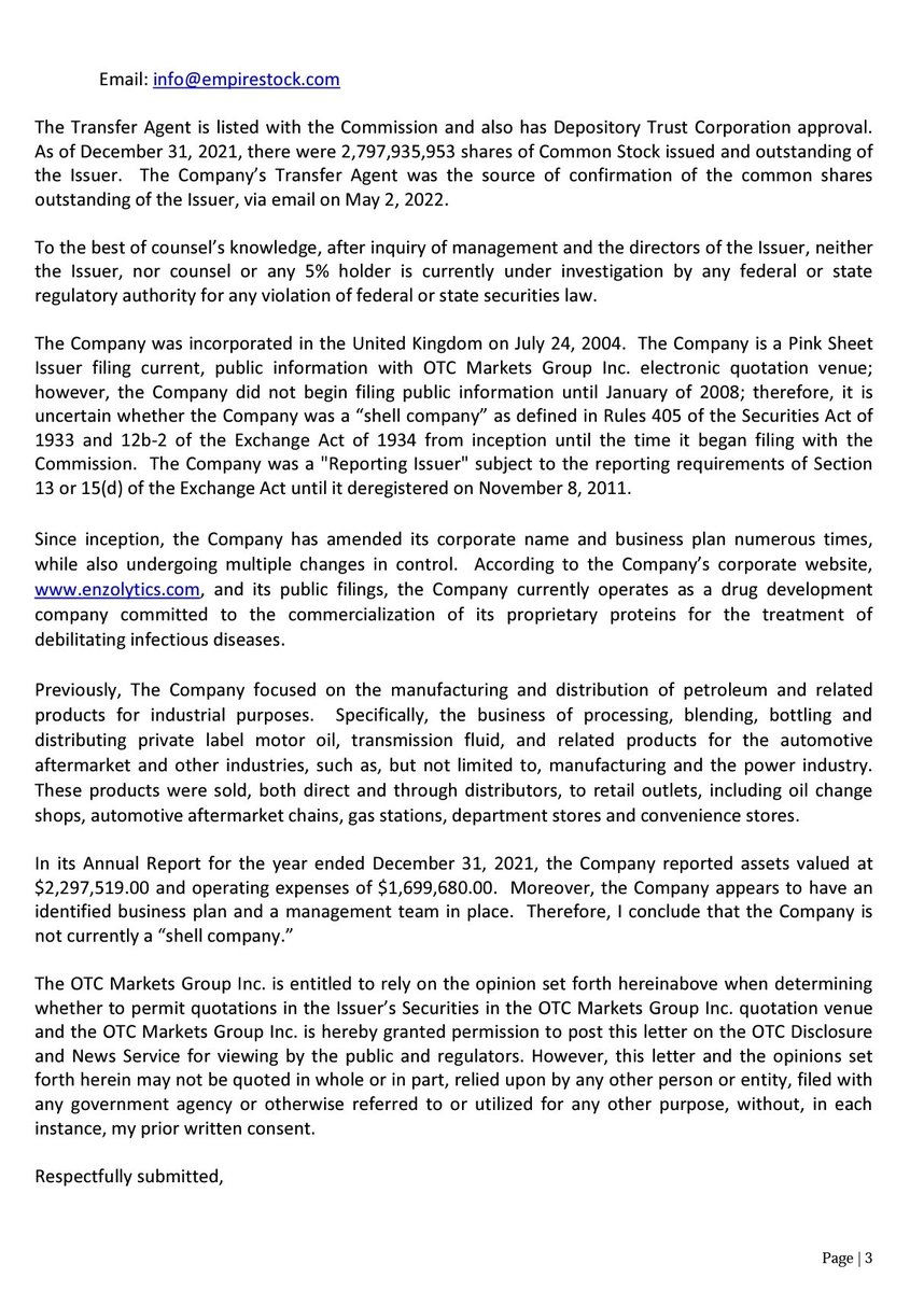 GodfatherCap's tweet photo. $ENZC Attorney Letter Filing just published. https://t.co/IWfclx7MxA