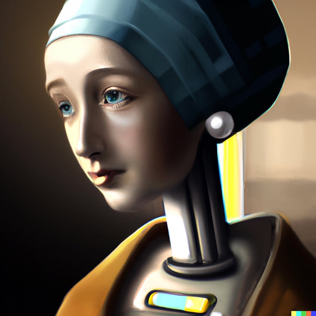 Ai generated 'Robot girl with a pearl earring' by Johannes Vermeer #dalle2 #dalle