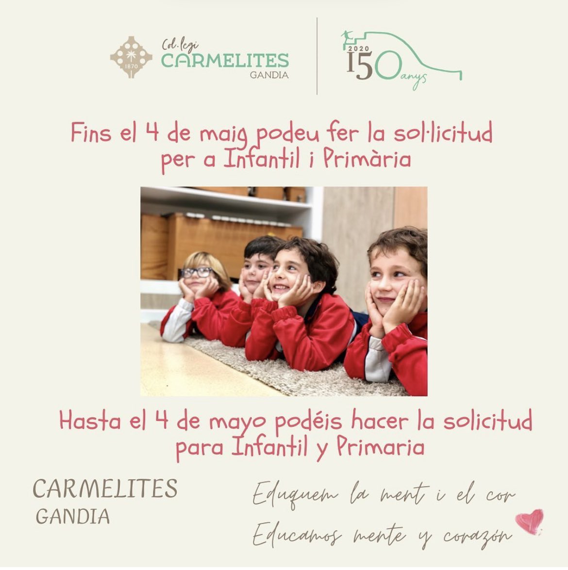 Recordeu, últims dies!
_

¡Recordad, últimos días!

#eduquemlamentielcor #educamosmenteycorazón #somosvedruna #somvedruna #carmelitesgandia #carmelitasgandia