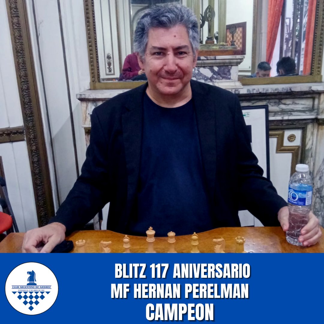 MF HERNAN PERELMAN CAMPEON DEL BLITZ 117 ANIVERSARIO
Luego de 9 rondas se consagró campeón el MF, FT y profesor de nuestra escuela de Alto Rendimiento Hernán Perelman que logró 7.5 puntos
El 2do lugar fue para el GM Ariel Sorin con 7/9. Completó el podio Faustino Oro logrando 7/9
