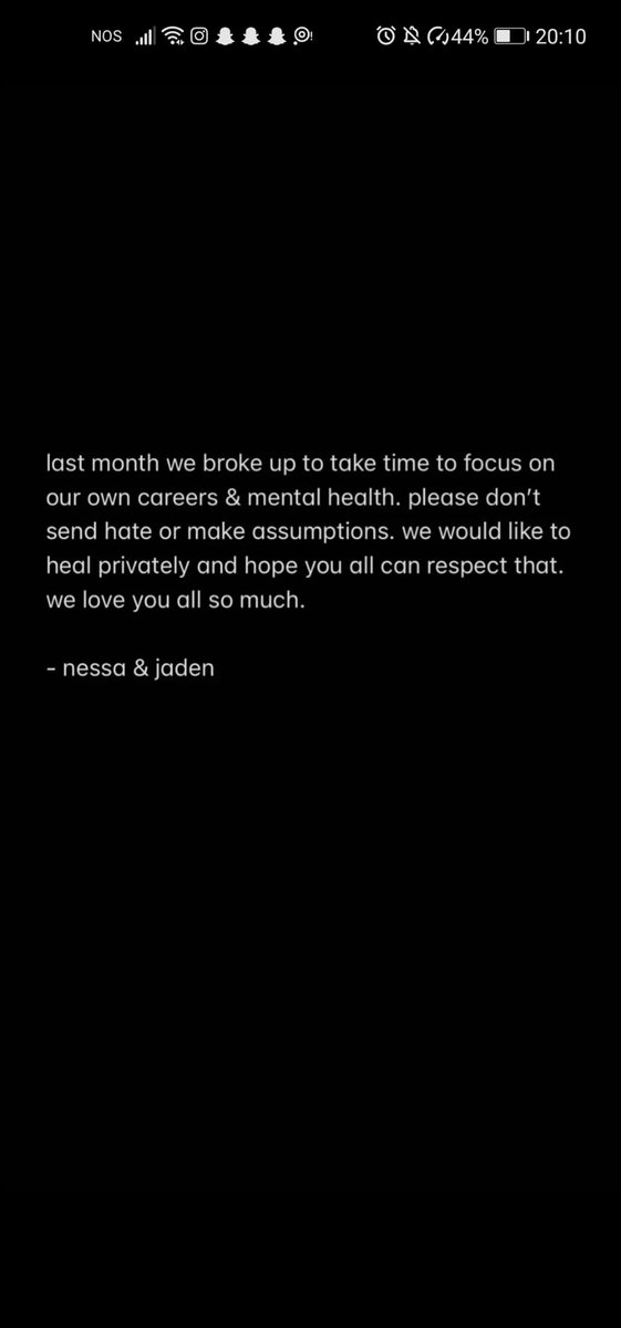 picsofnaden's tweet photo. É oficial gente,Jaden e Nessa postaram isso em seus stories agora a pouco,sabemos que o casal é muito importante para muitas pessoas mas pedimos respeito e tempo para eles, não os julguem sem saber por favor, independente de tudo amamos os dois e desejamos tudo de bom para eles https://t.co/wrzHj9keJK