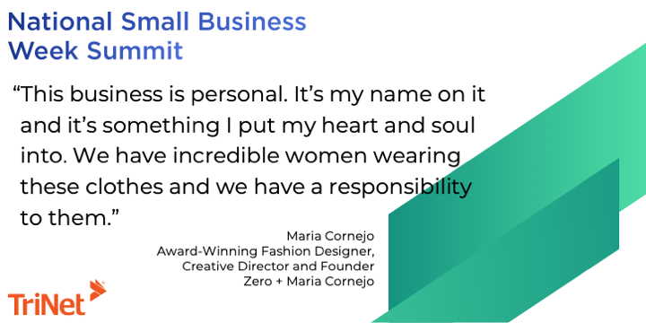 TriNet's tweet image. The importance of a personal touch in both business and fashion was a theme in our session today with Maria Cornejo &amp;amp; Marysia Woroniecka, the women behind clothing line @zeromcornejo. If you missed today’s sessions, watch them here: trinet.com/smallbusinessw… #TriNetSmallBizSummit